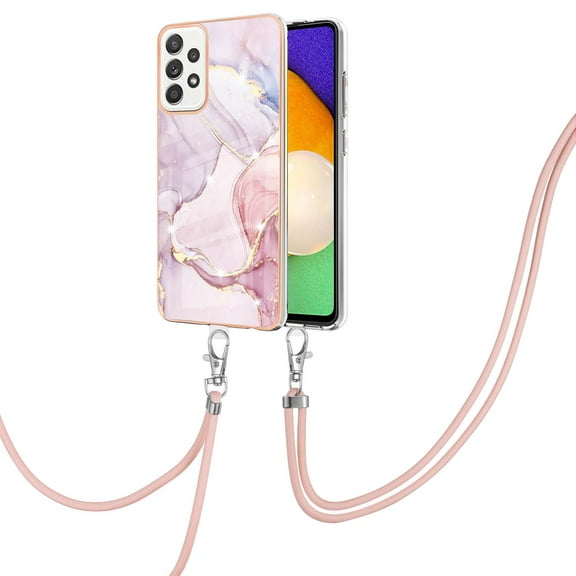 Alytech Galaxy A52 5G Case, Galaxy A52 4G Case, Soft TPU Rubber Stylish Marble Shockproof Anti-scratch Slim Lightweight Back Cover with Lanyard for Samsung Galaxy A52 5G/ Galaxy A52 4G, Pink