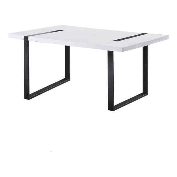 Alz Dining Table-66 Inch White High Gloss Top-Modern Sleek Black Frame