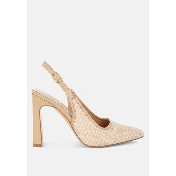 Alzbeta Raffia Pointy Toe Slingback Pumps