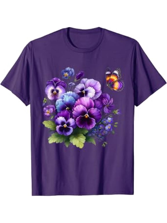 Alzheimer Purple Floral Pansy Dementia Alzheimer's Awareness T-Shirt