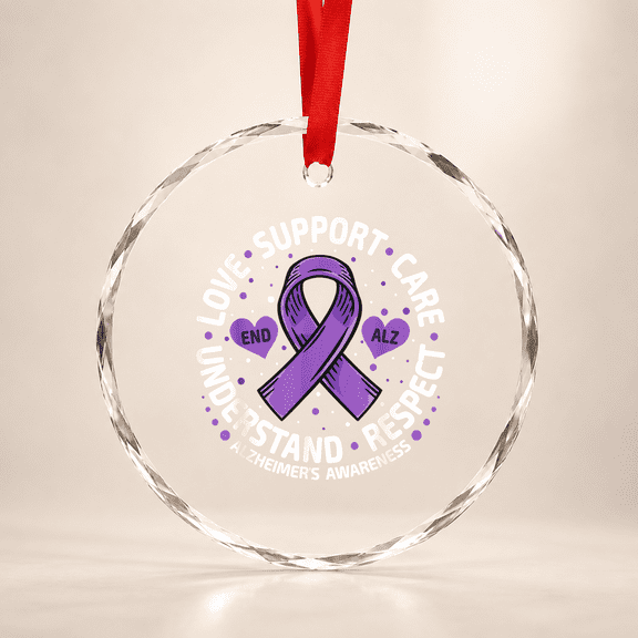 Alzheimer'S Awareness End Alz Love Support Glass Ornament