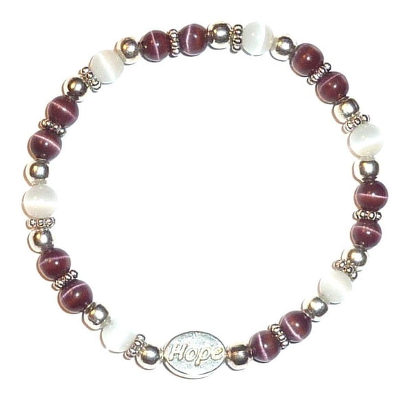 Alzheimer's Awareness Bracelet, 6mm Stretch Purple and White Adult Size