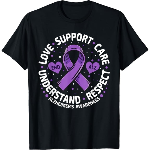 Alzheimer's Awareness END ALZ LOVE SUPPORT Alzheimer's T-ShirtMen and women, Black T-shirt, size: Extra large