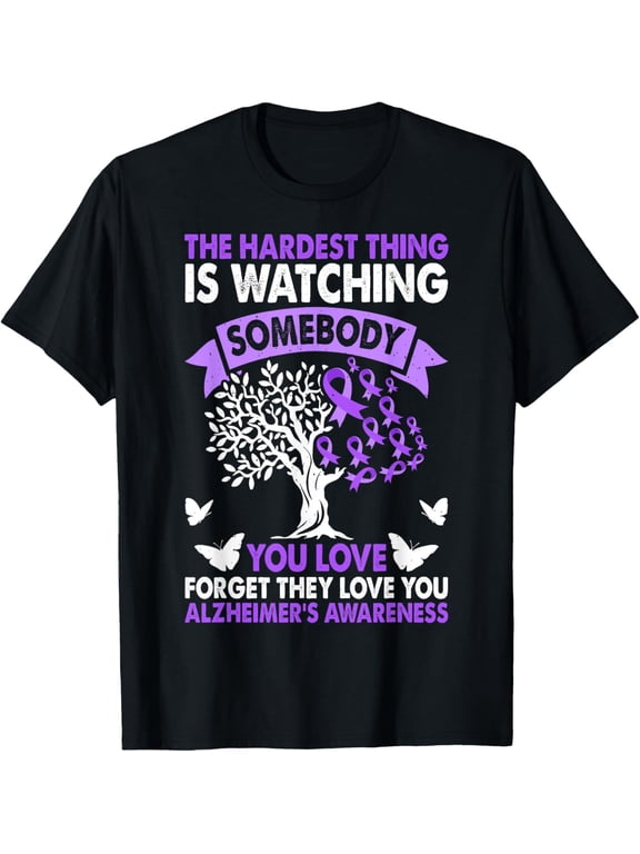 Alzheimer's Awareness Love Support Purple Ribbon Month T-ShirtMen and women, Black T-shirt, size: Extra large