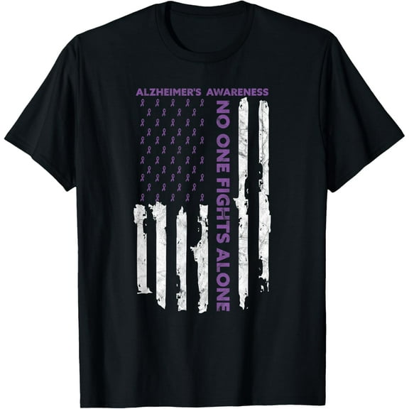 Alzheimer's Awareness Month American Flag Warrior Dementia T-ShirtMen and women, Black T-shirt, size: Extra large