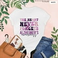thumbnail image 1 of Alzheimer's Awareness Shirt, The Heart Never Forgets Tee, Purple Ribbon Support T-Shirt, Memory Loss Tee, Dementia Awareness Family All Size S-5Xl, 1 of 4