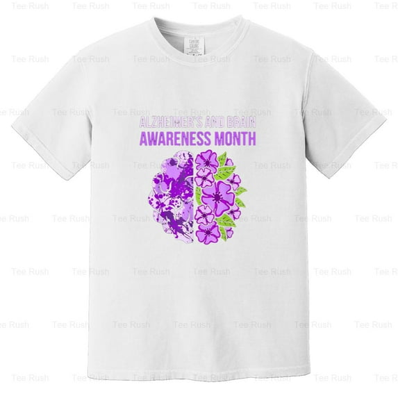 Alzheimer's Brain Awareness Purple Ribbon Graphic Support, Dementia, Comfort Color T-Shirt Unisex, up to 4XL