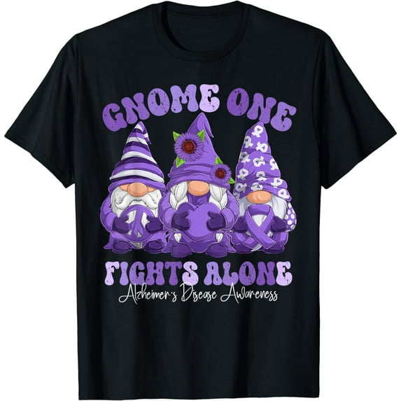 Alzheimer's Disease Awareness Month Purple Ribbon Gnomies T-Shirt