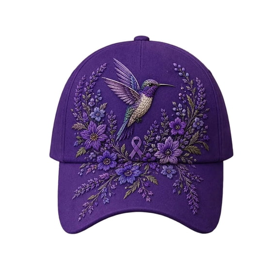 Alzheimers Awareness Baseball Cap Women Men Alzheimer Floral & Hummingbird Print Hats Purple Ribbon Alzheimer'S Awareness Support Baseball Hat
