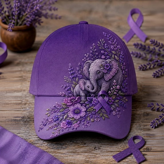 Alzheimers Awareness Baseball Cap Women Men Alzheimer Floral & Hummingbird Print Hats Purple Ribbon Alzheimer'S Awareness Support Baseball Hat