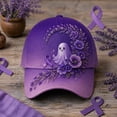 thumbnail image 1 of Alzheimers Awareness Baseball Cap Women Men Alzheimer Floral & Hummingbird Print Hats Purple Ribbon Alzheimer'S Awareness Support Baseball Hat, 1 of 3