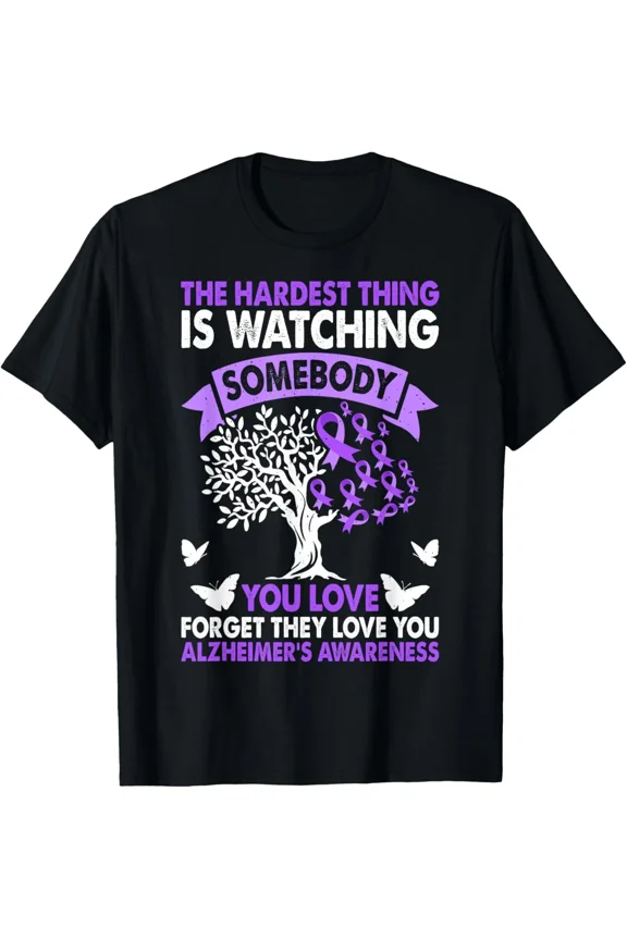 Alzheimers Awareness Love Support Purple Ribbon Month Quote Art Unisex T-Shirt, up to size 5XL