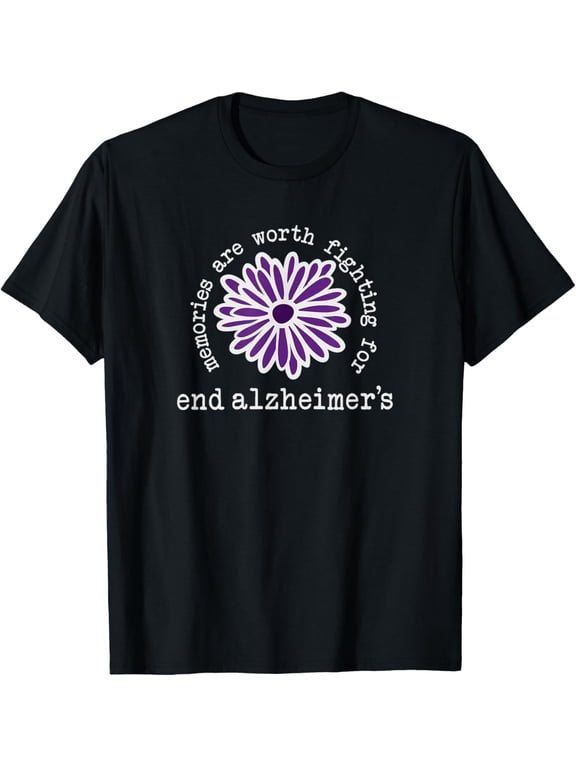 Alzheimers Awareness Memories are Worth Fighting For Flower T-ShirtMen and women can wear, black T-shirts, gifts. Age: M,L,XL 2XL, 3XL, 55XL