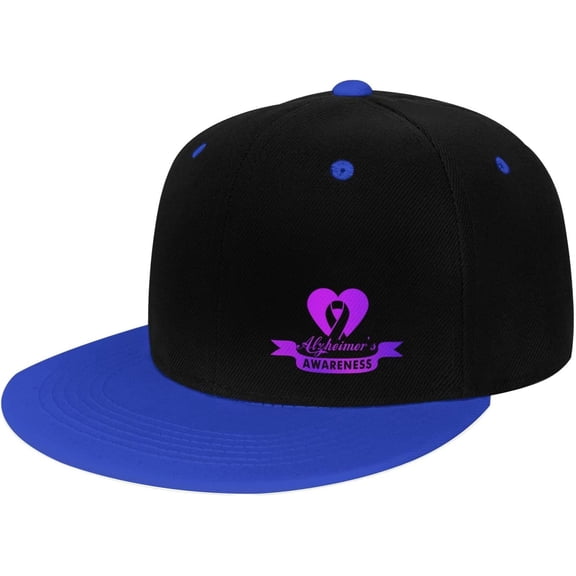 Alzheimers Awareness Purple Ribbon Flat Bill Hats Contrast Hip Hop Baseball Cap Unisex Snapback Rock Caps