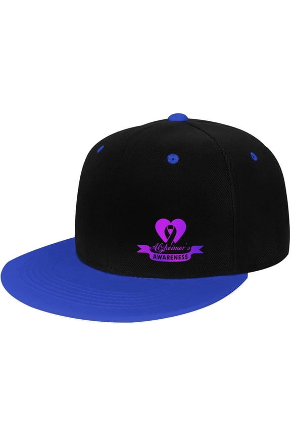 Alzheimers Awareness Purple Ribbon Flat Bill Hats Contrast Hip Hop Baseball Cap Unisex Snapback Rock Caps