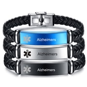 Alzheimers Medical Bracelets for Men,3Pcs Personalized Leather Medic ID Wristbands Caduceus Emergency Diabetic Epilepsy Allergy Jewelry with Med Wallet Insert Card
