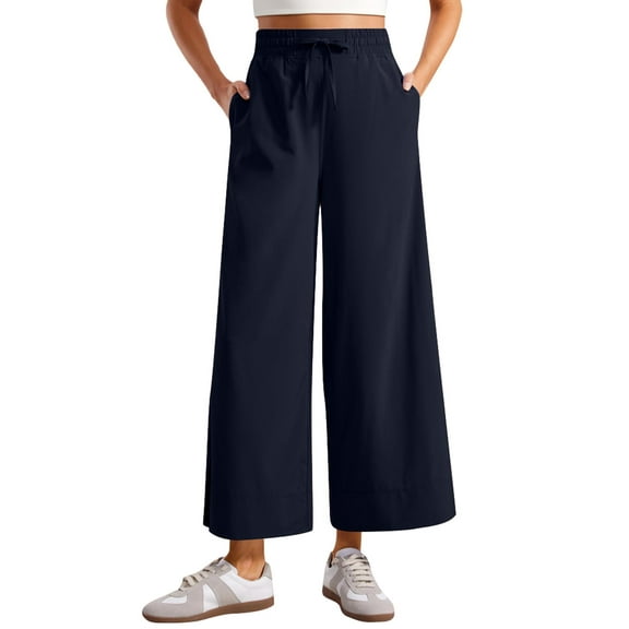 Am Direct Women Cropped Pants High Waisted Loose Wide Leg Lounge Pants With Pockets