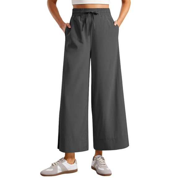 Am Direct Women Cropped Pants High Waisted Loose Wide Leg Lounge Pants With Pockets