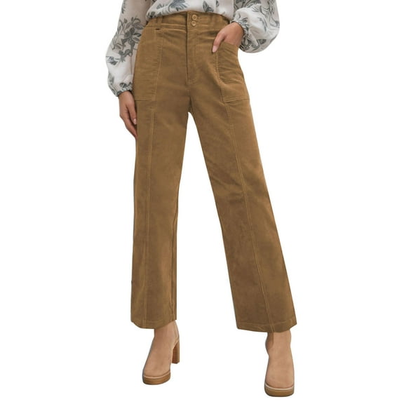 Am Direct Womens Casual Winter Straight Leg Elastic Waist Corduroy Pants With Pockets Khaki