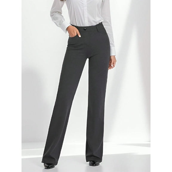 Am Direct Womens Straight Leg Stretchy Dress Work Pants Business Office Casual Slacks with Pockets