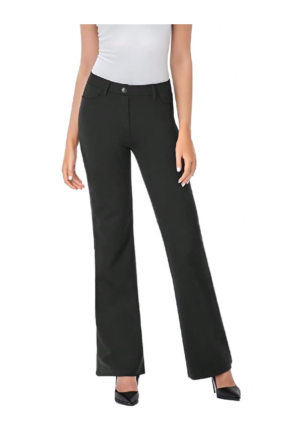 Womens Straight Leg Stretchy Dress Work Pants Business Office Casual Slacks with Pockets