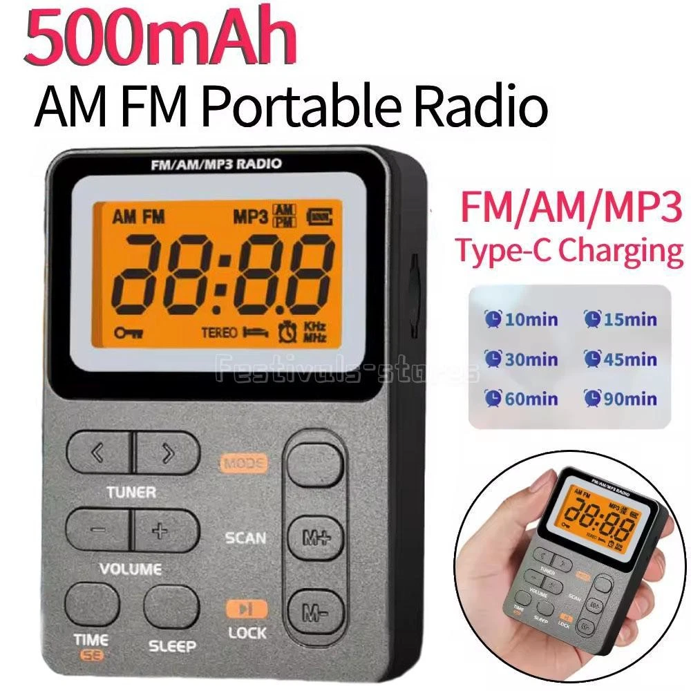 Am Fm Portable Radio Rechargeable Pocket Radio With Mp3 Stereo Earphone ...