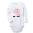 thumbnail image 1 of Am I Cute Funny Rompers, Newborn Baby Unisex Bodysuits, Infant Animal Pig Pattern Jumpsuits, Toddler 0-12 Months Kids Long Sleeves Oufits (White, 0-6 Months), 1 of 4