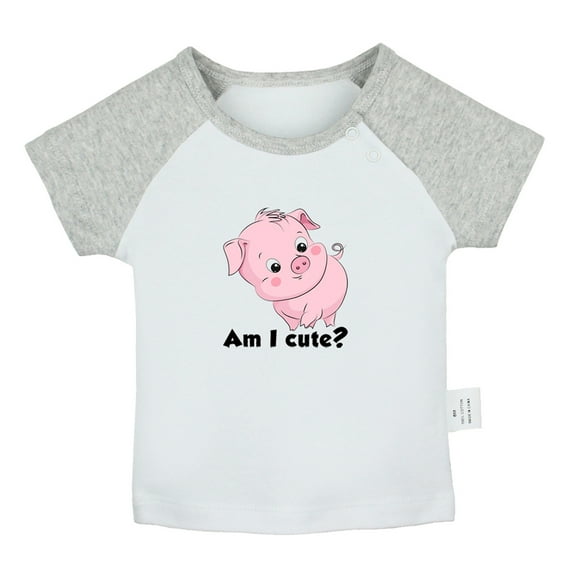 Am I Cute Funny T shirt For Baby, Newborn Babies Animal Pig T-shirts, Infant Tops, 0-24M Kids Graphic Tees Clothing (Short Gray Raglan T-shirt, 12-18 Months)