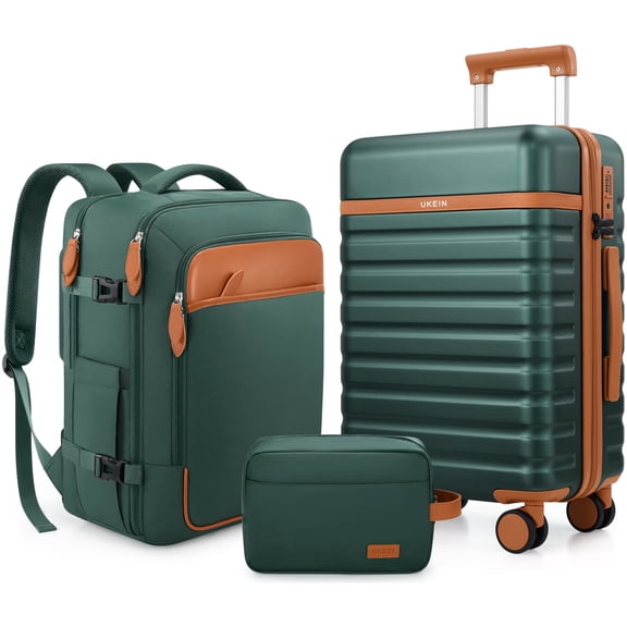 UKEIN Luggage Sets 3 Piece, Carry On Luggage with Wheels, 28 Inch Hardshell Suitcase with TSA Lock, 100% PC Carry On Suitcases Airline Approved With Travel Backpack for Men Women