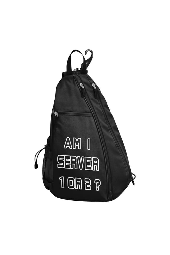 Am I Server 1 or 2? Black Pickleball Bag Sling Backpack Crossbody