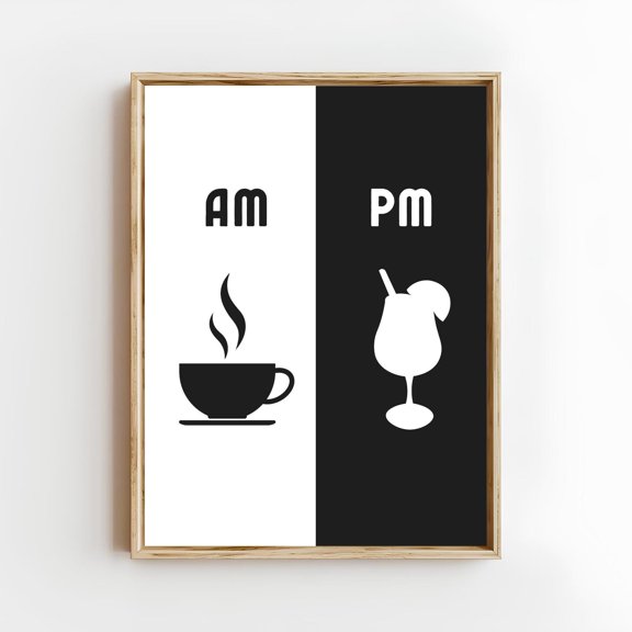 Am Pm Wall Art, Coffee And Cocktail Poster Vintage Style Wall Decor Physical Poster, Poster Only