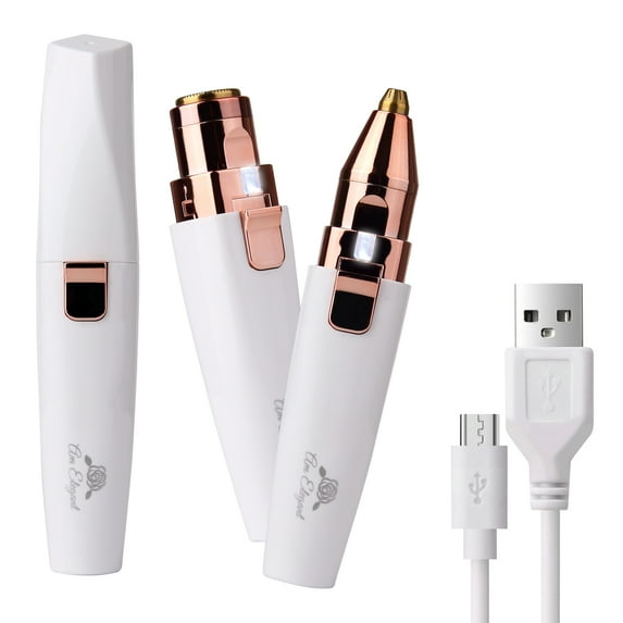 AmElegant Facial Hair Removal For Women - Eyebrow Trimmer - Unisex Portable Rechargeable Painless Hair Remover with Bright LED Light for Face, Lips, Nose, Armpits, Ear, Bikini Area (White)