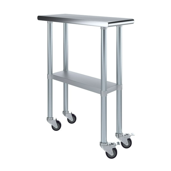 AmGood 12" Long x 30" Deep Stanless Steel Work Table with Casters | Mobile Metal Table