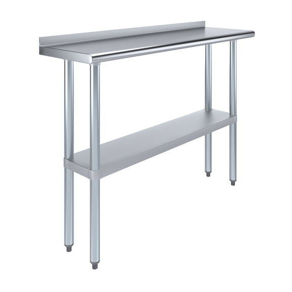 AmGood 14 in. x 48 in. Stainless Steel Work Table with 1.5 in. Backsplash | Metal Kitchen Food Prep Table