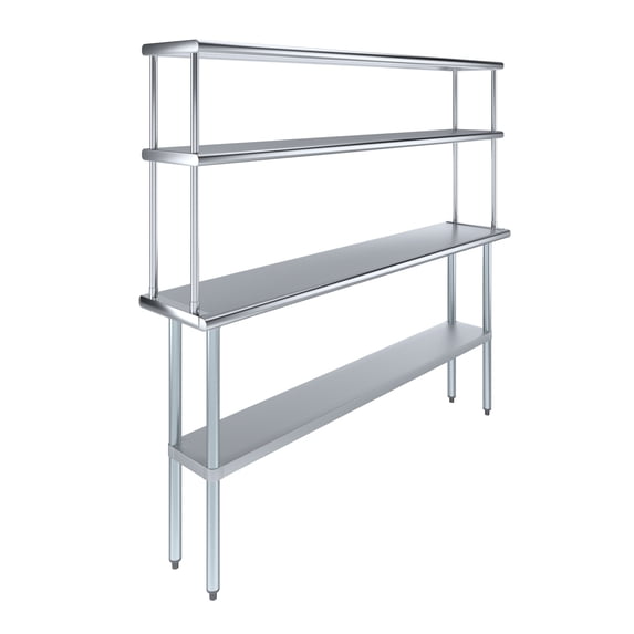 AmGood 14" x 72" Stainless Steel Work Table With 12" Wide Double Tier Overshelf | Metal Kitchen Prep Table & Shelving Combo