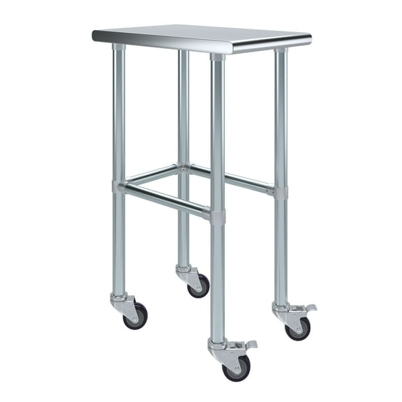 AmGood 15" Long x 24" Deep Stainless Steel Work Table With Open Base and Wheels | Mobile Metal Table