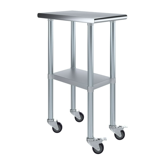 AmGood 15" Long x 24" Deep Stanless Steel Work Table with Casters | Mobile Metal Table