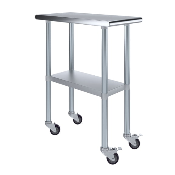 AmGood 15" Long x 30" Deep Stanless Steel Work Table with Casters | Mobile Metal Table