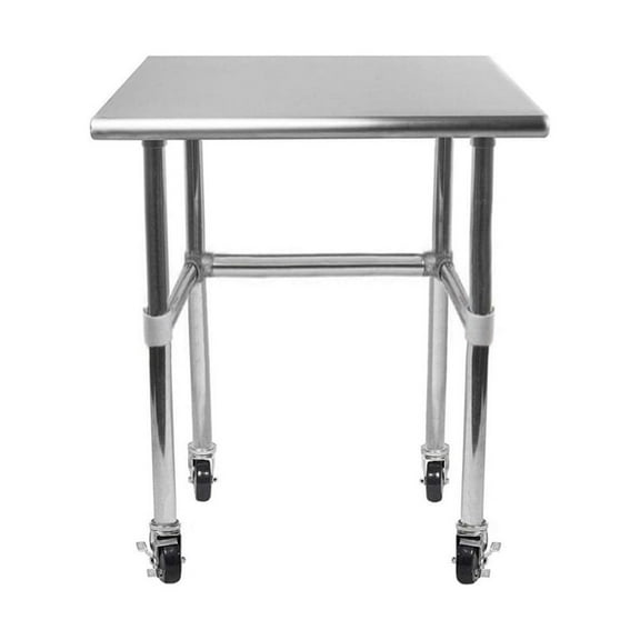 AmGood 18" Long x 18" Deep Stainless Steel Work Table With Open Base and Wheels | Mobile Metal Table