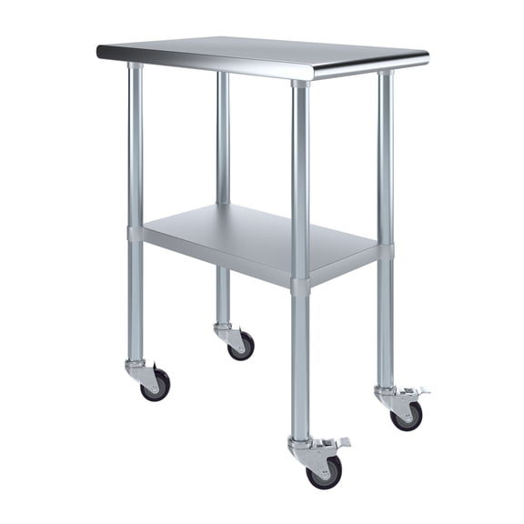 AmGood 18" Long x 30" Deep Stanless Steel Work Table with Casters | Mobile Metal Table