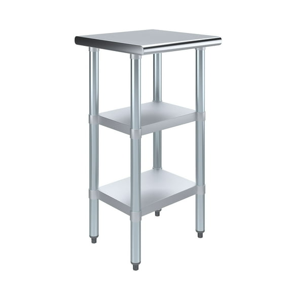 AmGood 18 in. x 18 in. Stainless Steel Table with Two Undershelves | Metal Utility Kitchen Prep Work Table | NSF