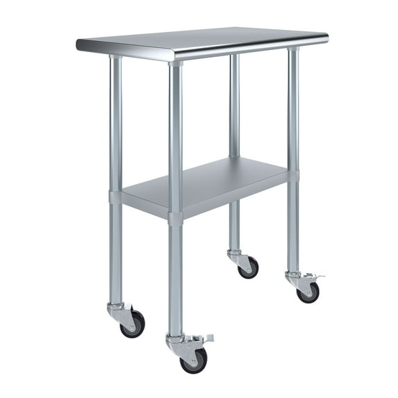 AmGood 18 in. x 30 in. Stainless Steel Table with Casters | Kitchen Prep Table On Wheels