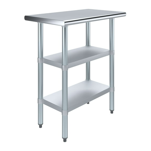 AmGood 18 in. x 30 in. Stainless Steel Table with Two Undershelves | Metal Utility Kitchen Prep Work Table | NSF