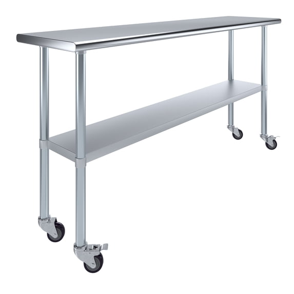 AmGood 18 in. x 72 in. Stainless Steel Table with Casters | Kitchen Prep Table On Wheels