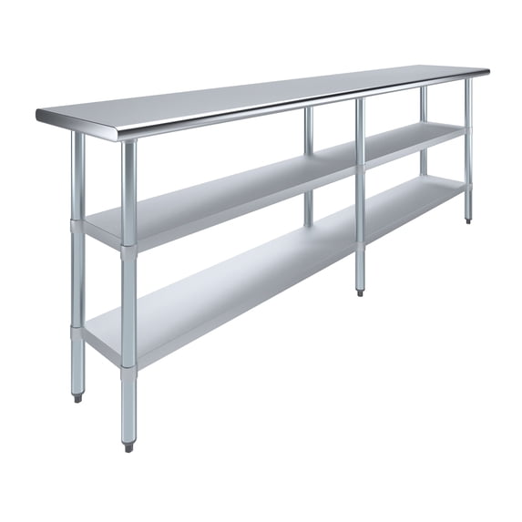 AmGood 18 in. x 96 in. Stainless Steel Table with Two Undershelves | Metal Utility Kitchen Prep Work Table | NSF