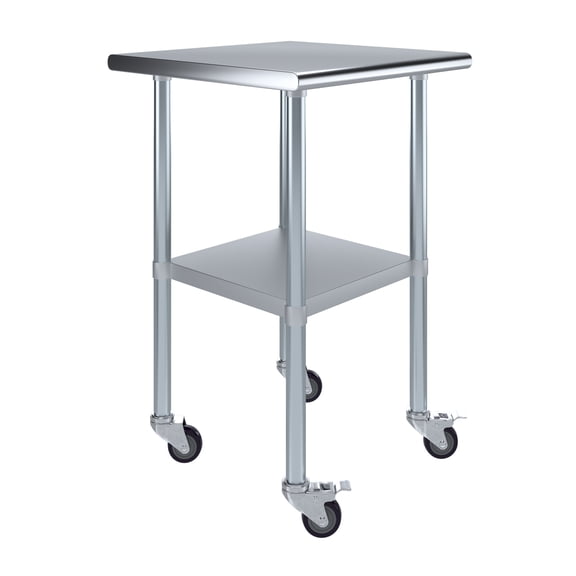 AmGood 24" Long x 24" Deep Stanless Steel Work Table with Casters | Mobile Metal Table