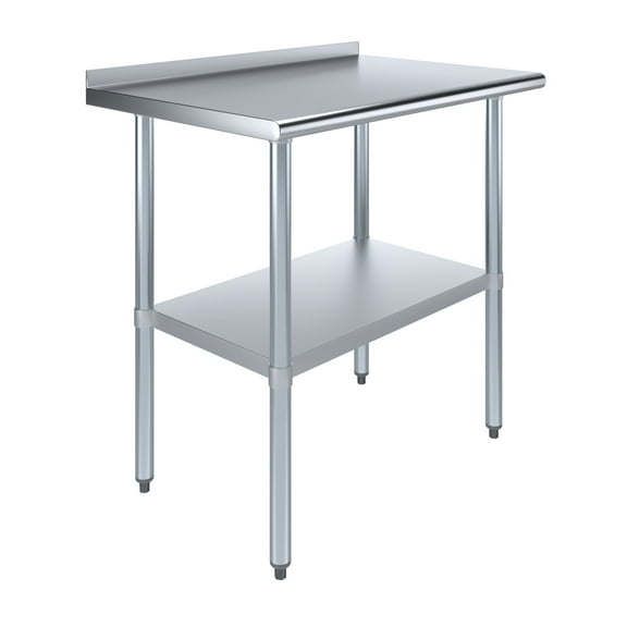 AmGood 24 in. x 36 in. Stainless Steel Work Table with 1.5 in. Backsplash | Metal Kitchen Food Prep Table