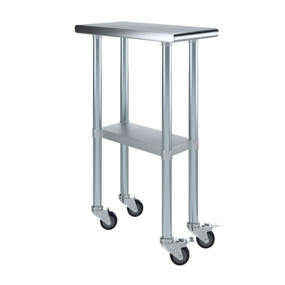 AmGood 24 in. x 12 in. Stainless Steel Table with Casters | Kitchen Prep Table On Wheels