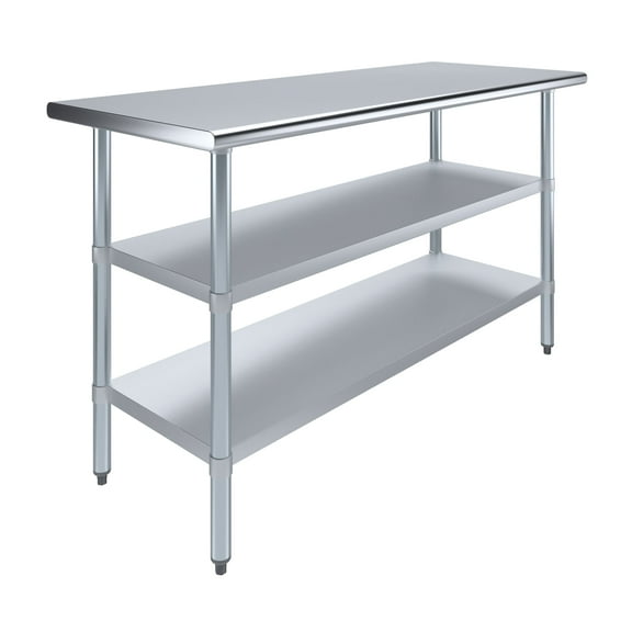 AmGood 24 in. x 60 in. Stainless Steel Table with Two Undershelves | Metal Utility Kitchen Prep Work Table | NSF
