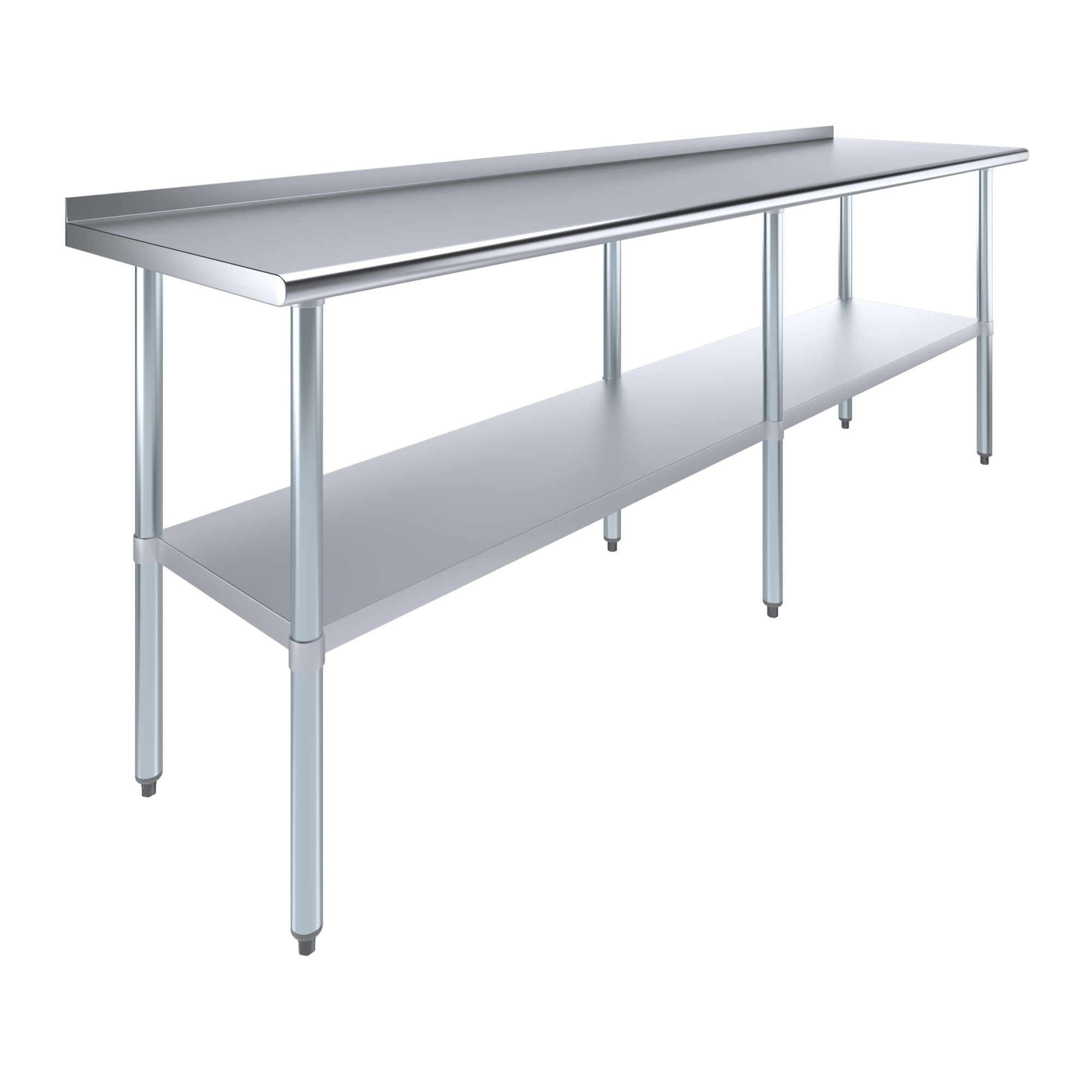 AmGood 24 in. x 96 in. Stainless Steel Work Table with 1.5 in. Backsplash | Metal Kitchen Food Prep Table